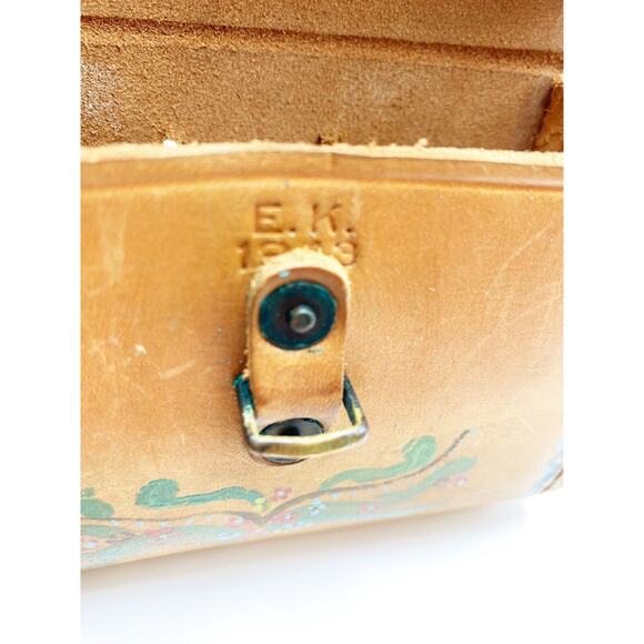 WWII 1942 E K 1943 Leather Tool Pouch Repurposed European Design Painted - Picture 11 of 15